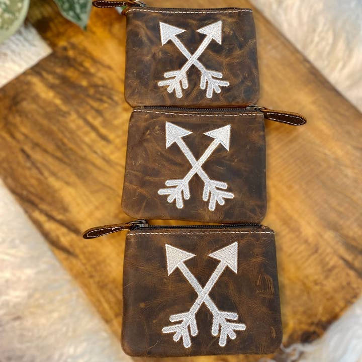 Western Linens - Wholesale Pouch - Women's - Vintage Arrows Leather Coin Pouch