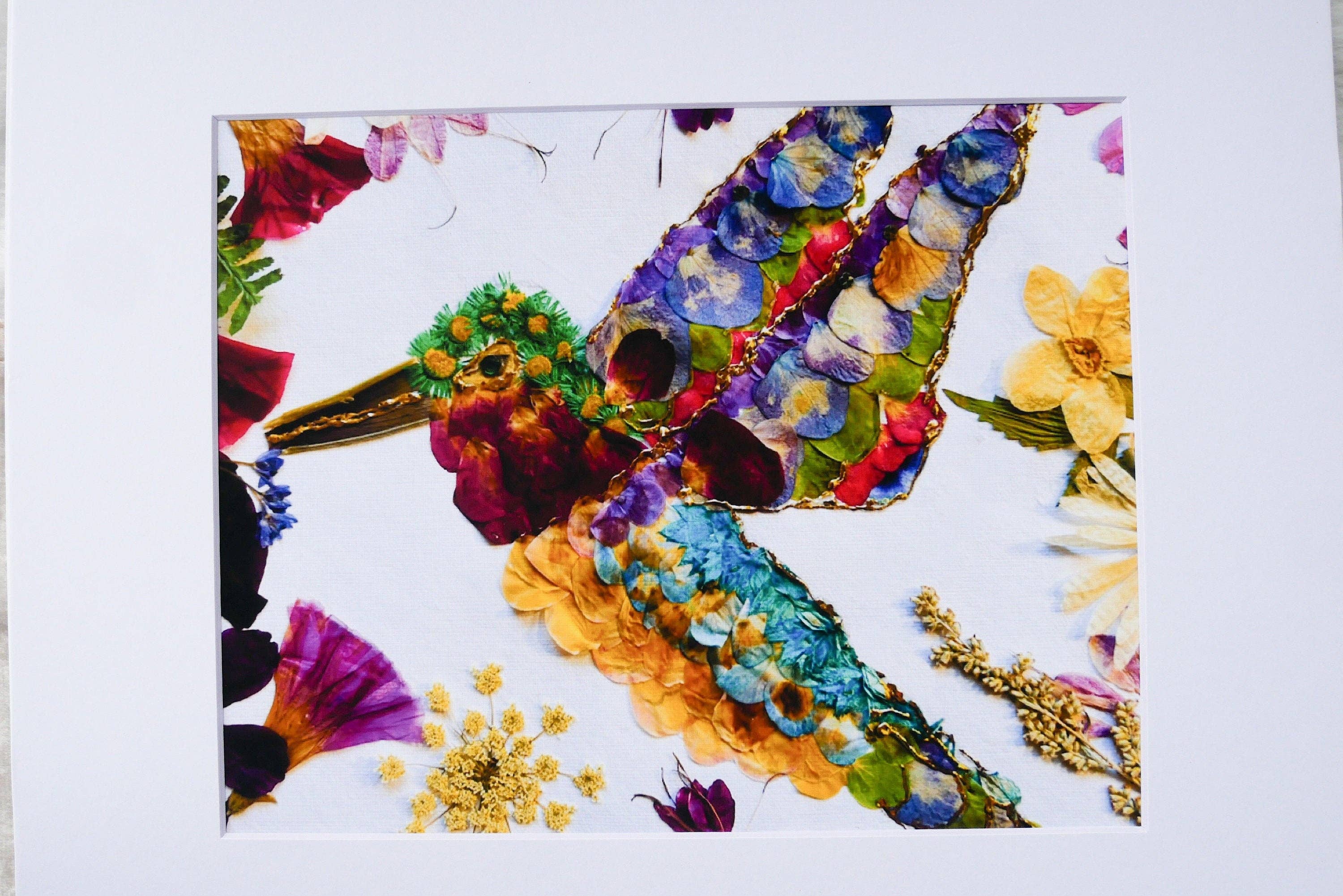 Remedy Designs - Venta al por mayor Tarjetas de felicitación - Tarjeta de felicitación con colibrí de flores prensadas, impresión de arte con flores reales3