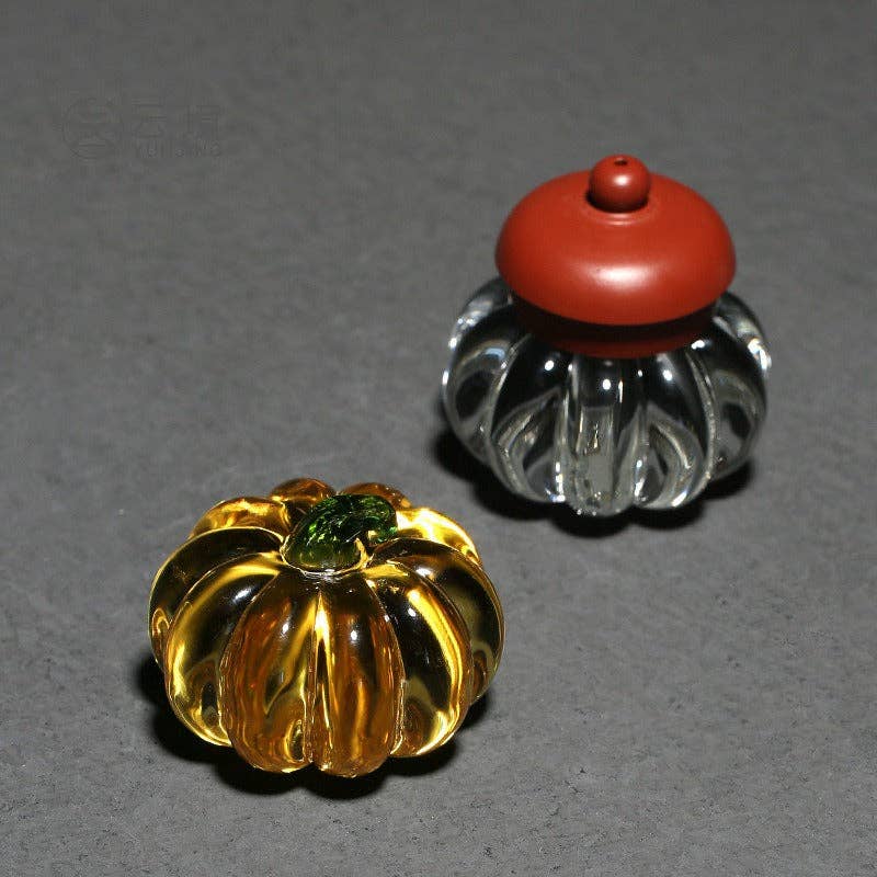 Gohobi （We cover U.S. import duties） - Wholesale Decorative Tabletop Object - Gohobi Pate de Verre Pumpkin Halloween Glass Ornament Teapot Lid Stand Paperweight10