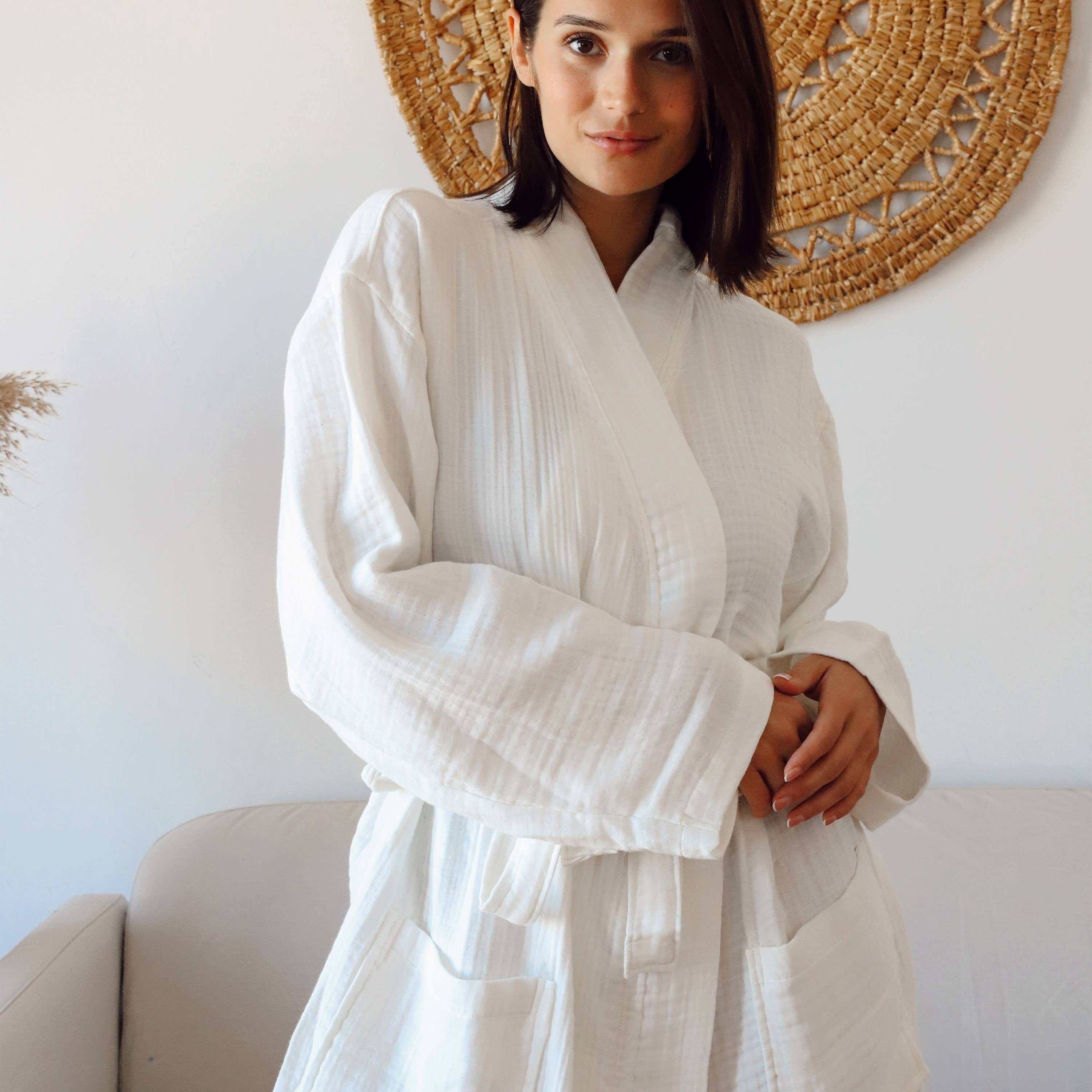 Vivamaison - Wholesale Robe - Unisex - Luxury 4 Layer Muslin Bathrobe, Natural Cotton Spa Comfort11