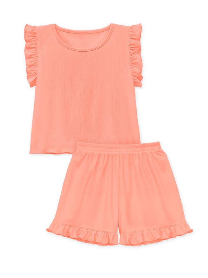 GKSS-Q24-3320B Flickor 2-pack ribbad kort set med volangärm för wholesale av Cutie Patootie Clothing