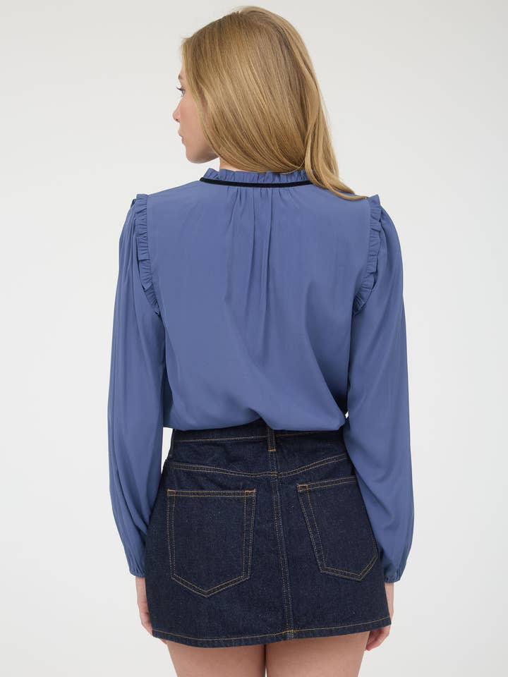 Blu Pepper - Wholesale Blouse - Women's - RIBBON BOW TIE YOKE DETAIL LONG SLEEVE TOP1