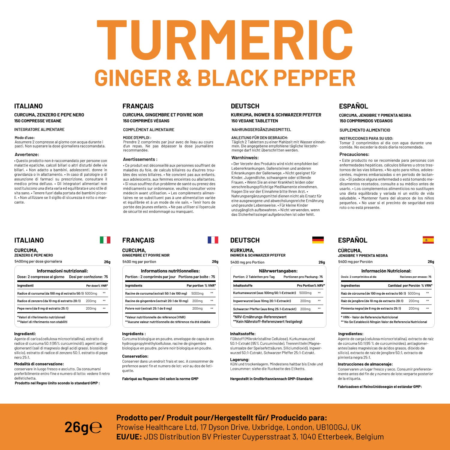 Prowise Healthcare - Wholesale Oral Supplement/Vitamin - Turmeric Tablets 5400mg with Black Pepper, Ginger7