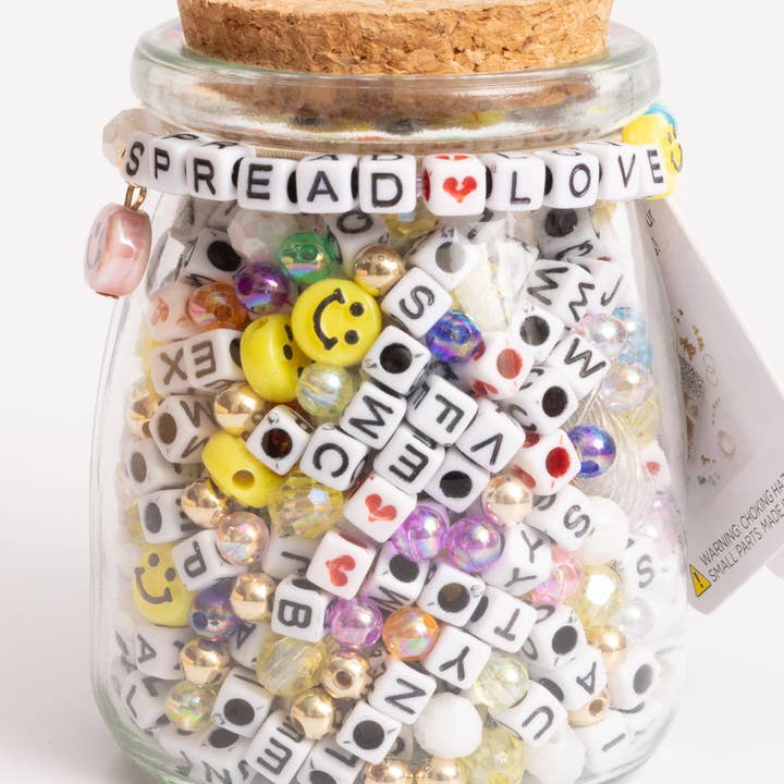 Jewelry Made by Me – wholesale DIY craft kit – Multi Color SPREAD LOVE Happy Face and Block Letter DIY Bead Jar