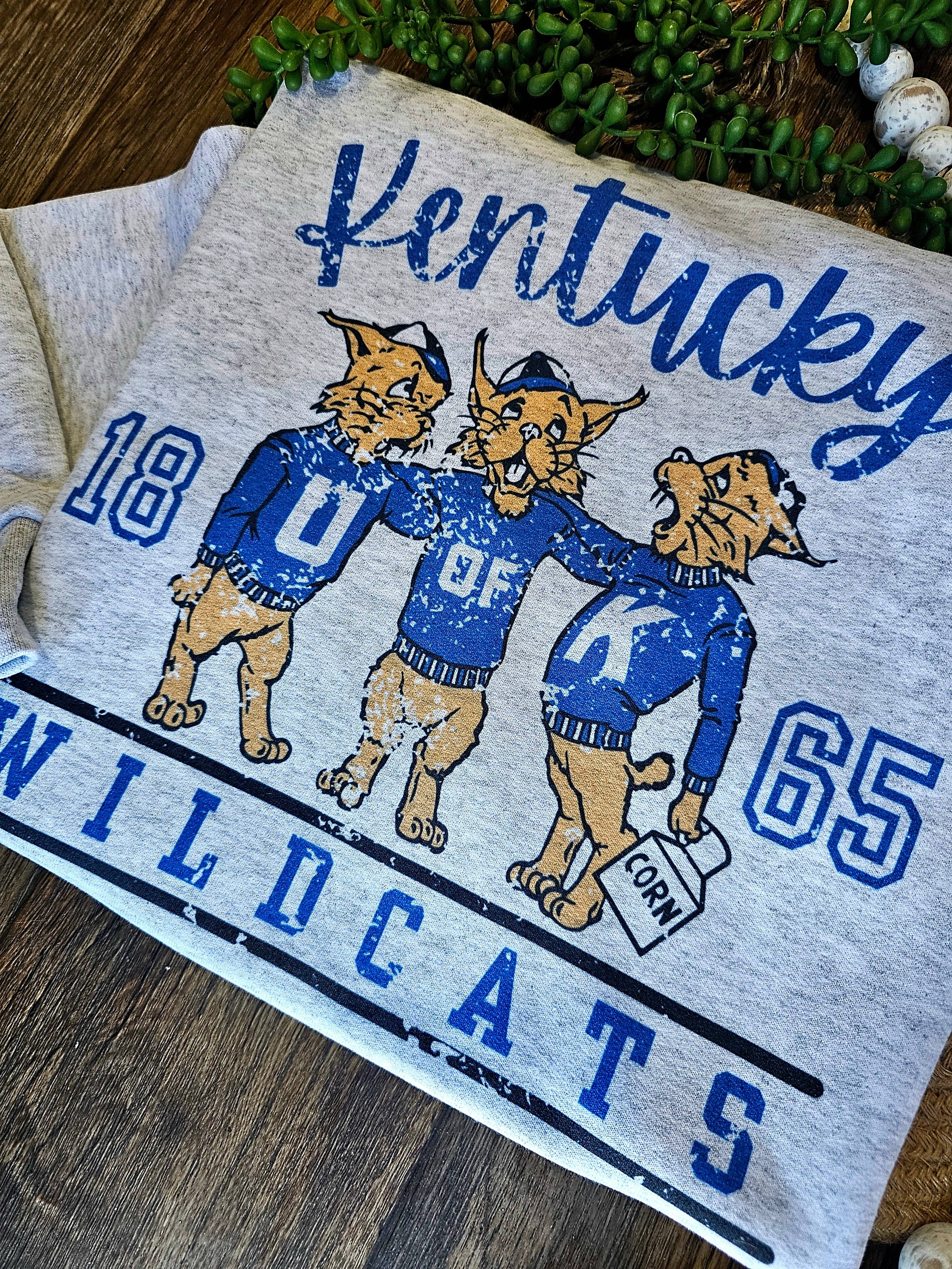 Retro Raccoon Creations – Camisola gráfica - Mulher por atacado – Moletom vintage Kentucky Wildcats 18651