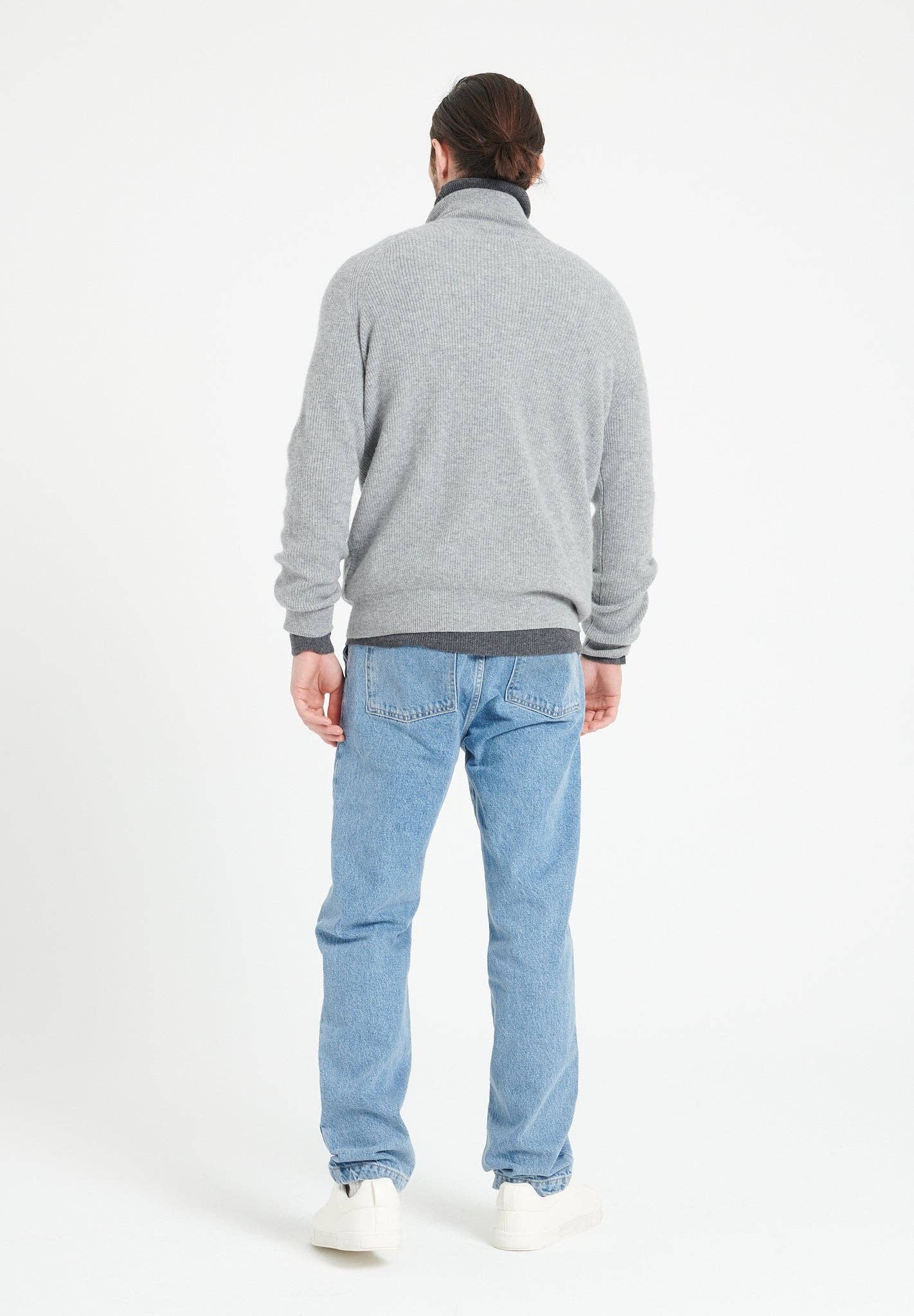 light grey ZACH 2 men's trucker sweater in cashmere for wholesale on Faire4