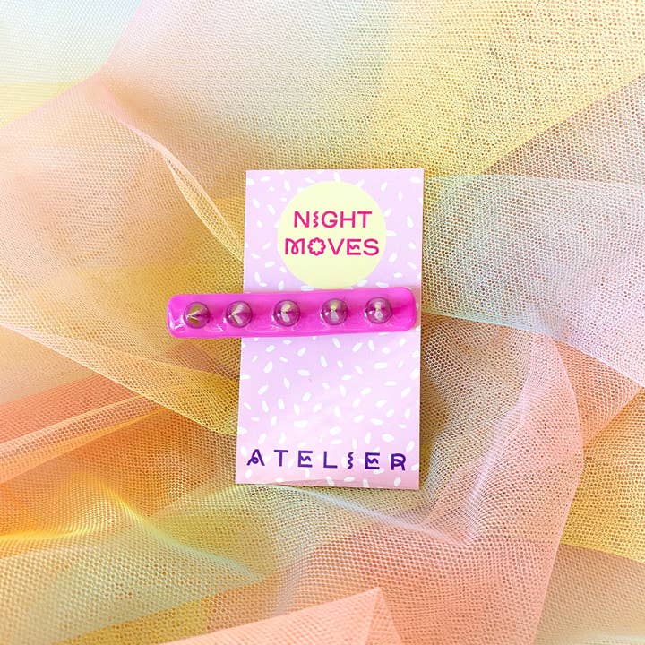 Studded Punk Hair Clip in Hot Pink for wholesale by Night Moves Atelier