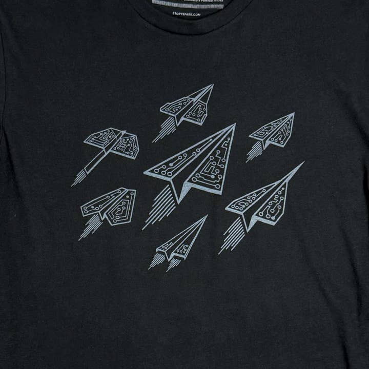 STORY SPARK - Wholesale Screen Printed T-Shirt - Unisex - ASCEND - Techy Paper Airplanes Long-Sleeved T-shirt1