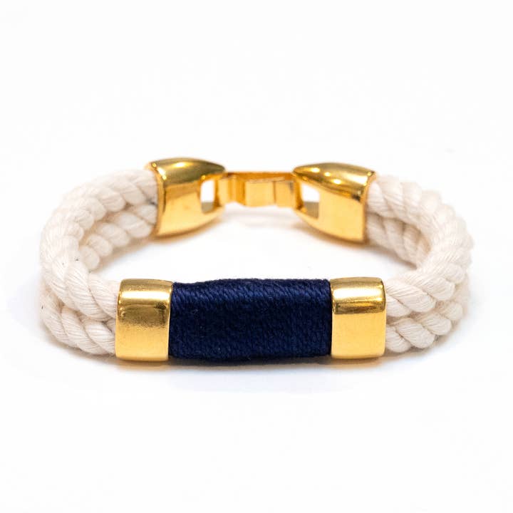 Allison Cole Jewelry - Wholesale Woven/Braided Bracelet - Tremont - Ivory/Navy/Gold - Nautical Rope Bracelet0