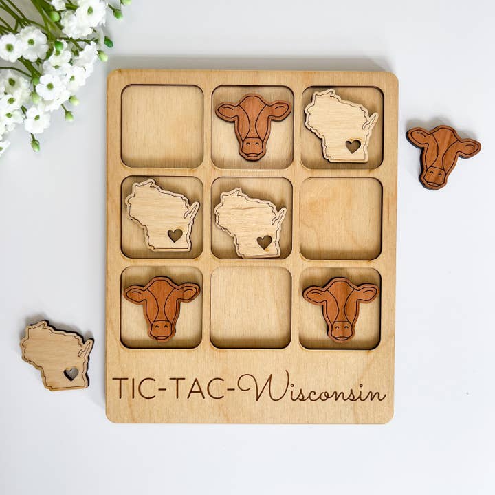 Birch House Games & Gifts - Wholesale Board Game - Wisconsin State Gift - Tic-Tac-Toe WI Game - Customizable!