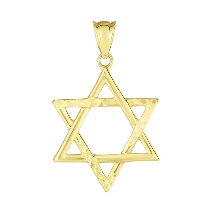 Pendente stella di David taglio diamante 25x16mm Finitura Giallo Oro 14kt per la vendita all'ingrosso da parte di The Diamond Deal