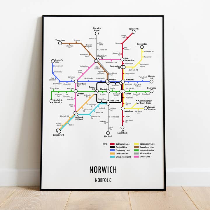 Norwich Norfolk Underground Style Transport Print for wholesale by Underdog Studio