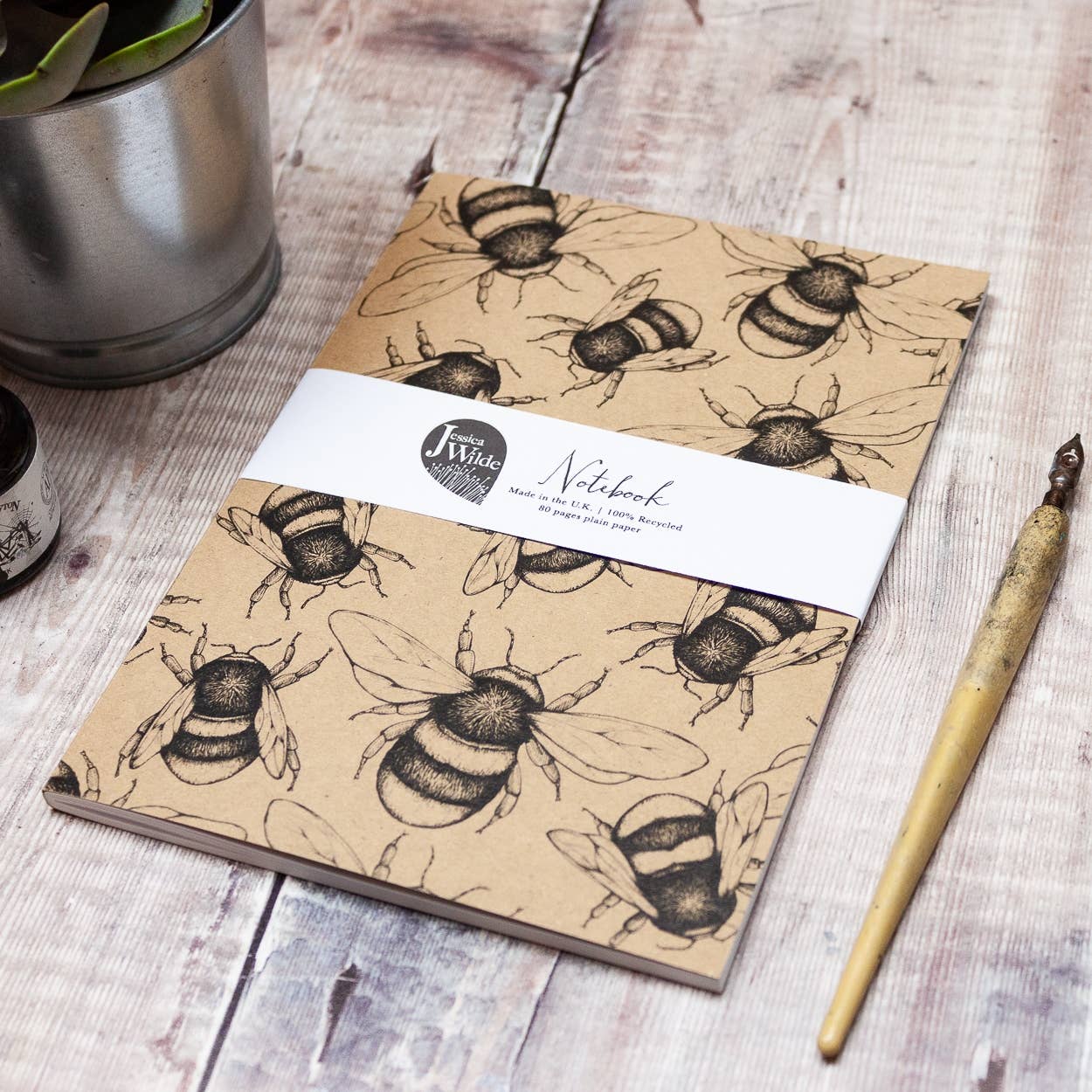 Jessica Wilde - Wholesale Notebook - Bumble Bee Nature Inspired A5 Eco Kraft Notebook | Plain1