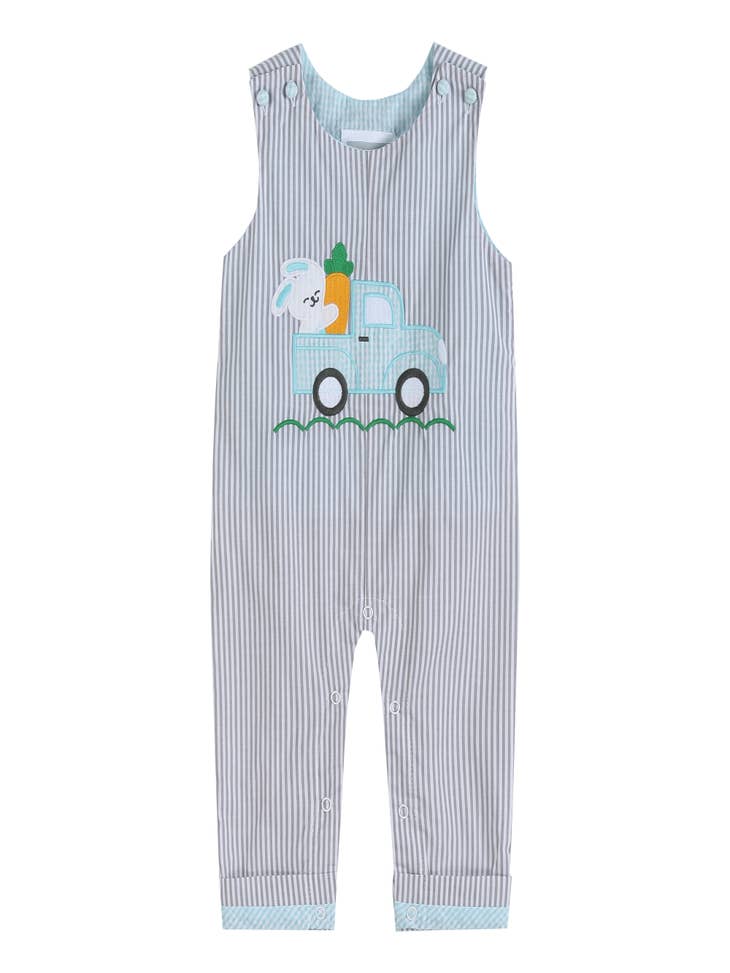 Wholesale Gray Striped Easter Bunny Truck Applique Overalls for your ...