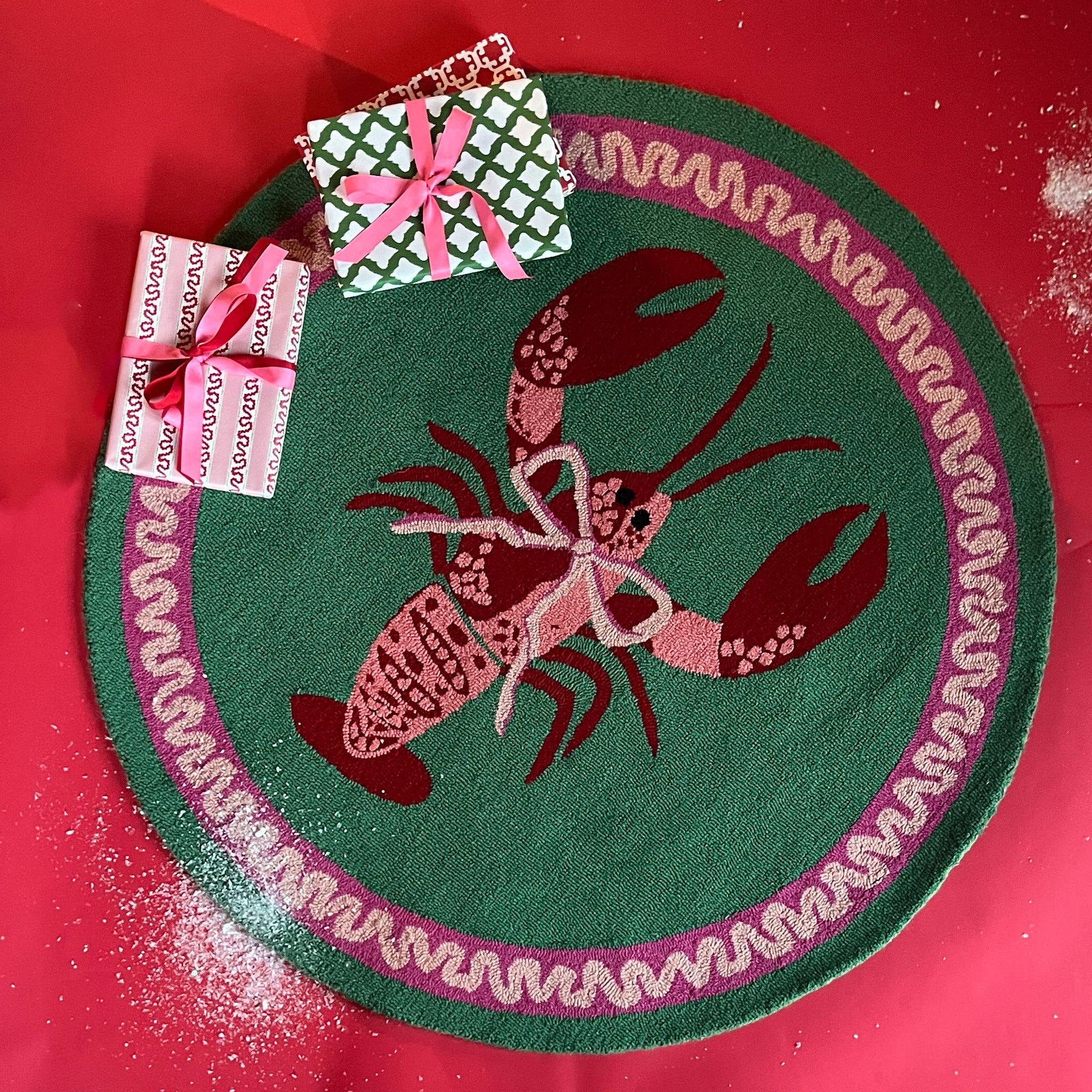 Madcap Cottage - Vente Tapis - Tapis en laine crochetée Homard Rock rouge, rose et vert1
