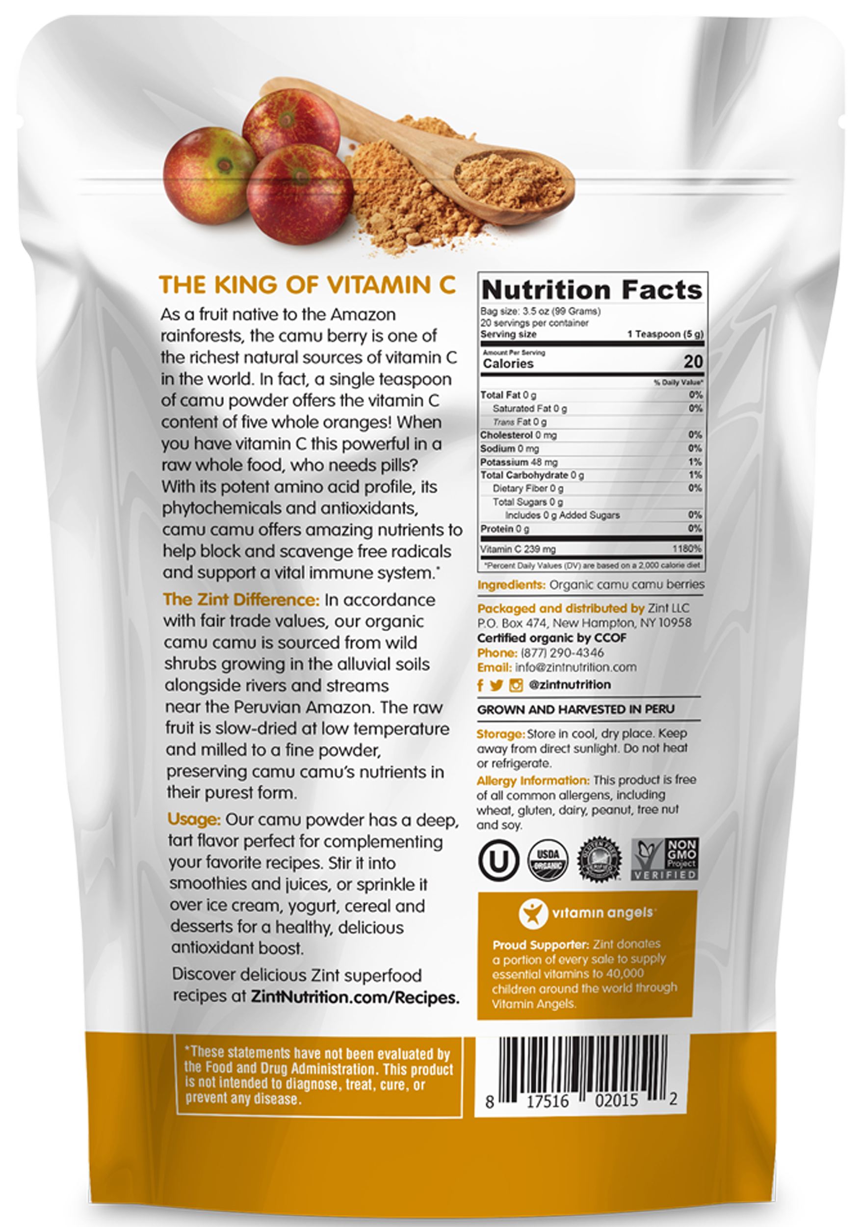 Zint Nutrition - Vente Poudres protéinées/superaliments - Poudre de camu camu biologique (3,5 oz)1