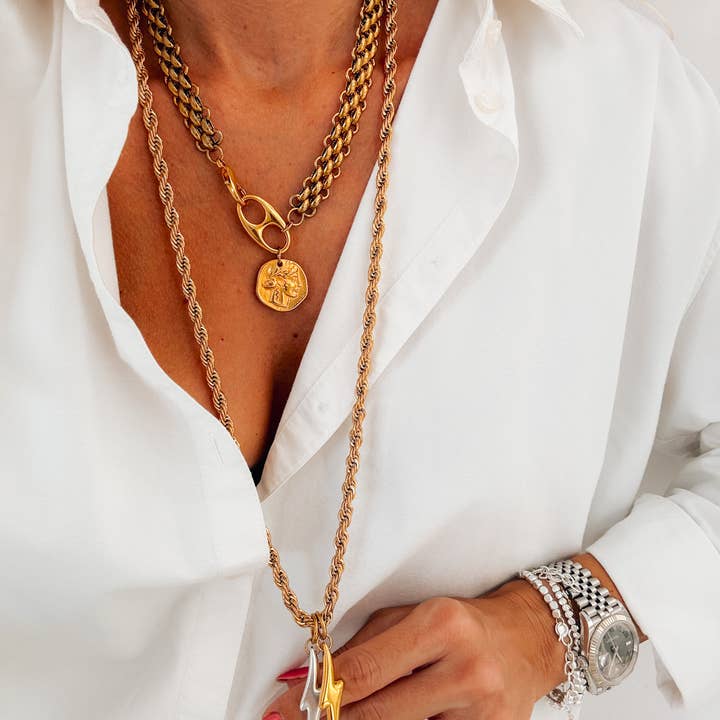 Goupi - Wholesale Pendant/Charm Necklace - Gold Coin Necklace & Lightning Bolt Charm Chains1