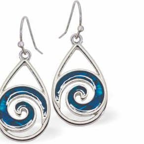 Boucles d'oreilles pendantes Paua Shell Wave, métal rhodié pour la vente par Byzantium Collection Ltd