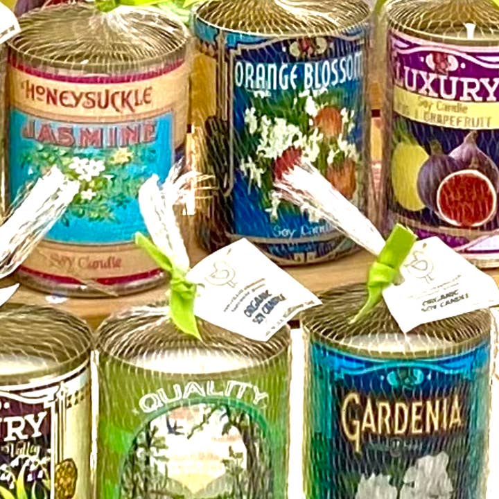 FRUIT & FLOWER Tin Candles (set of 6) for wholesale by Chicky Moo- Handmade Goods