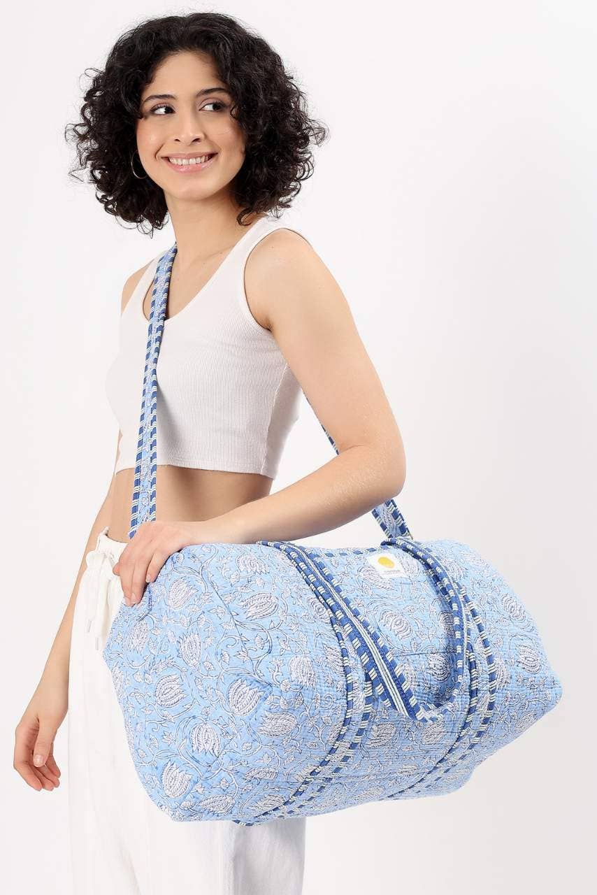 Hi Handmade - Wholesale Weekender Bag - Women's - Cotton Duffle Bag - Blue Lily0