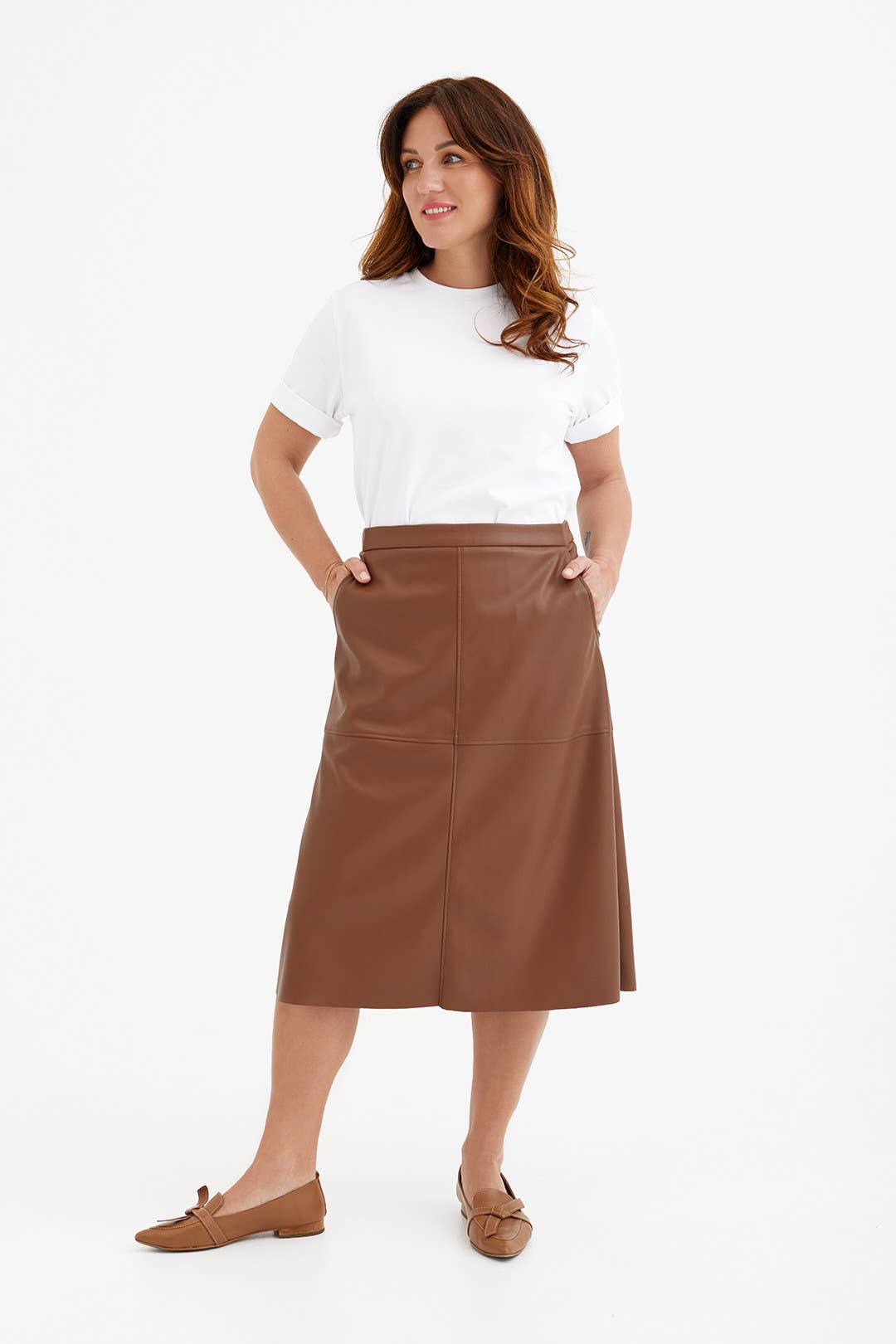 Skirt 'TOSCANA' | faux-leather A-line in almond for wholesale on Faire5