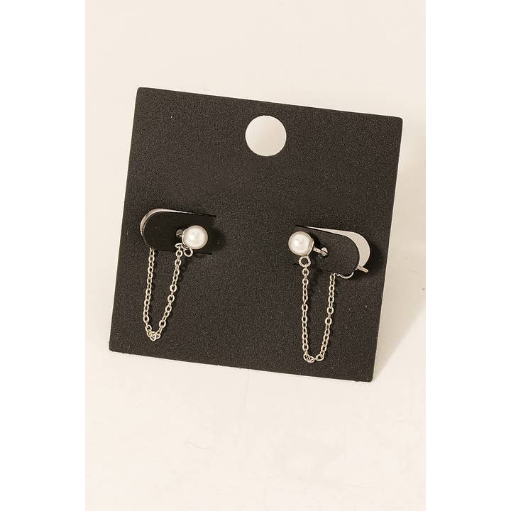 Fame Accessories - Wholesale Dangle Earrings - Gold Dipped Pearl Bead Chain Drop Earrings2
