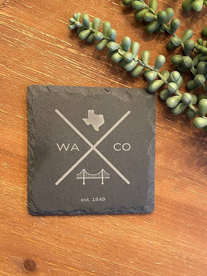 Waco, TX Leisteen Onderzetter | Gegraveerde Stenen Onderzetter voor wholesale door Willow & Sage
