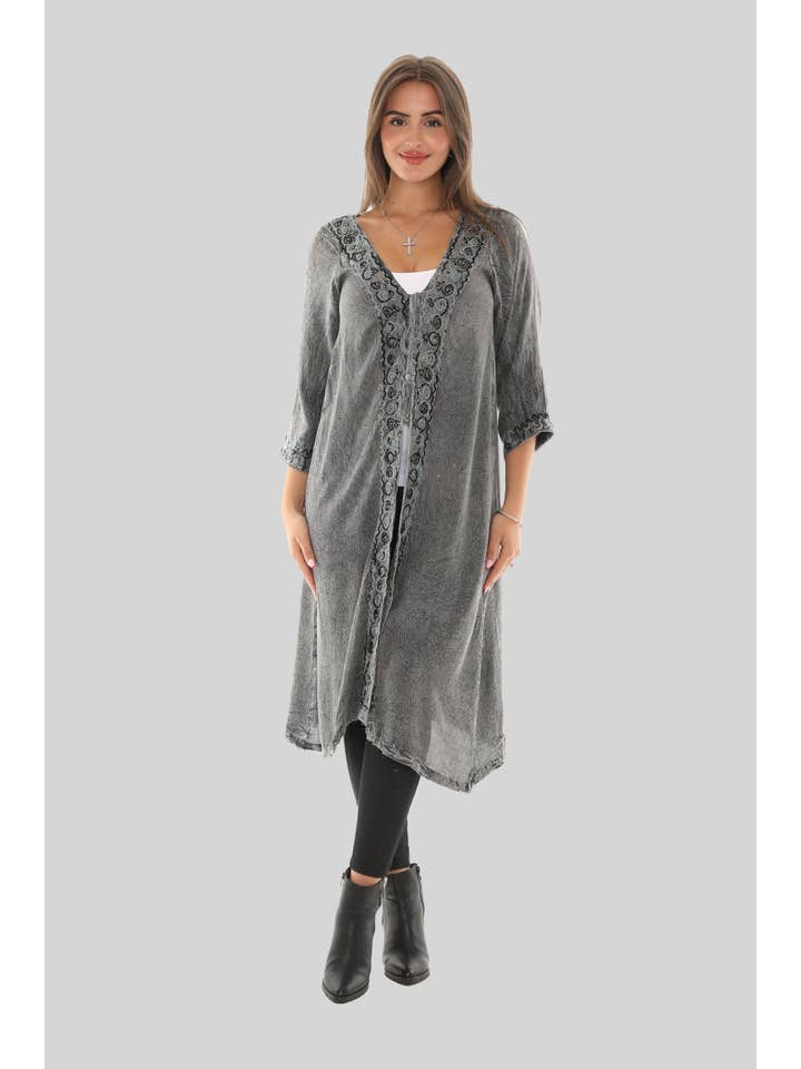 Shoreline Wear. INC - Wholesale Kimono - Women's - Sequin-Accent Embroidered Three-Quarter Sleeve Duster18