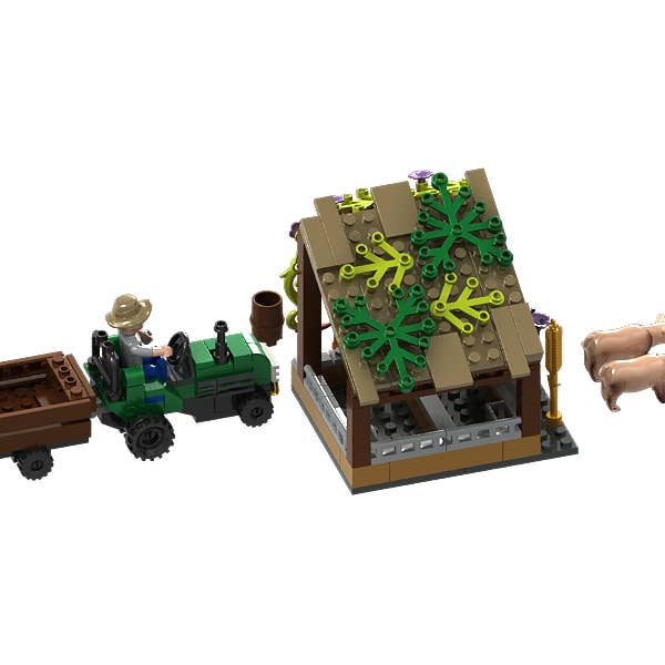 Texas Toy Distribution - Wholesale Building Set - Kids - Pig Farm and Tractor Building Brick Kit (202 pcs)2