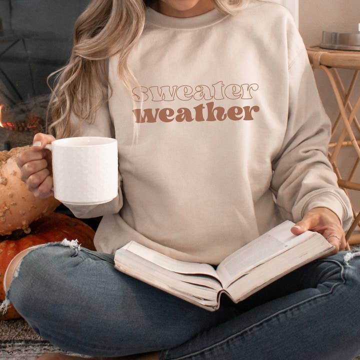 Tan Sweater Weather Crewneck for wholesale by CheyTown Co.