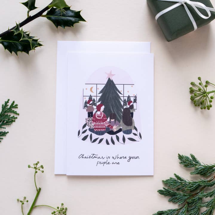 Christmas Is Where Your People Are Greeting Card for wholesale by The Hidden Pearl Studio