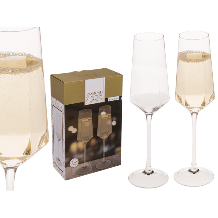 Out of the blue KG – wholesale Champagneglas – Champagneglas Diamond, cirka 25,5 cm, 250 ml, 2-pack i presentask0