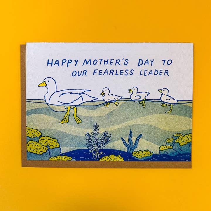 Fearless Leader Duck Mother's Day Risograph Greeting Card for wholesale by Foolish Designs