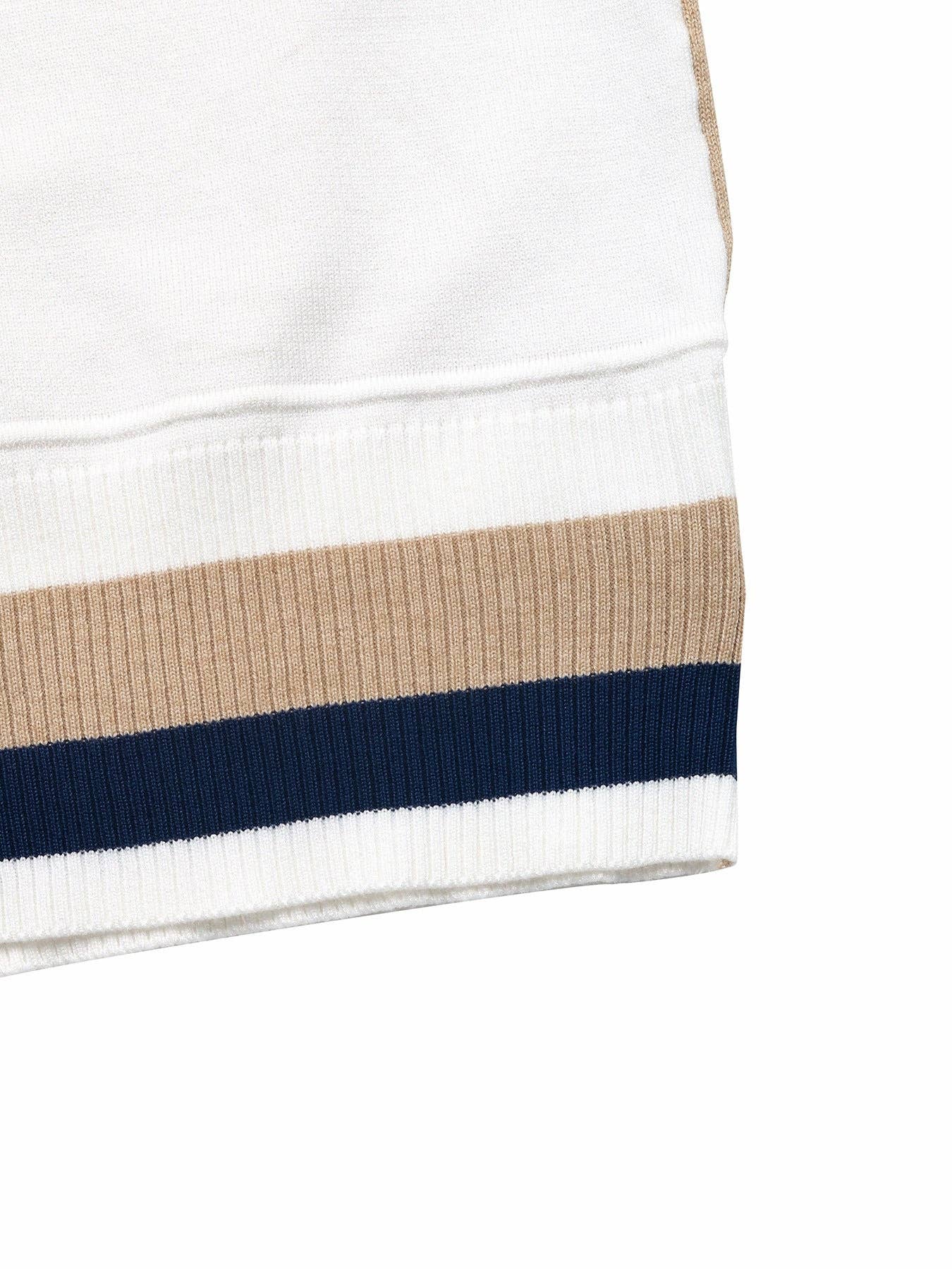 Blue and White Color Block Patchwork Crew Neck Long Sleeve Knit Top for wholesale on Faire6