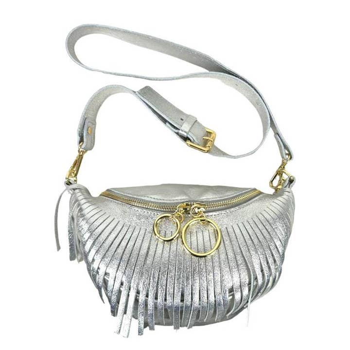 Chenson & Gorett - Wholesale Heuptasje - Dames - Glanzende Italiaanse lederen heuptas voor dames met franjes
