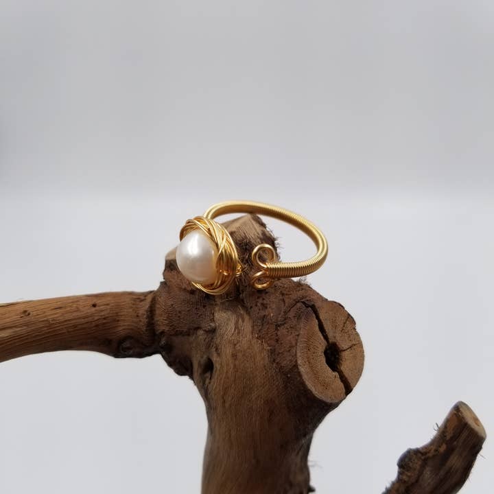 Handmade Wound Natural White Pearl Ring for wholesale by CHAKRA JEWELRY