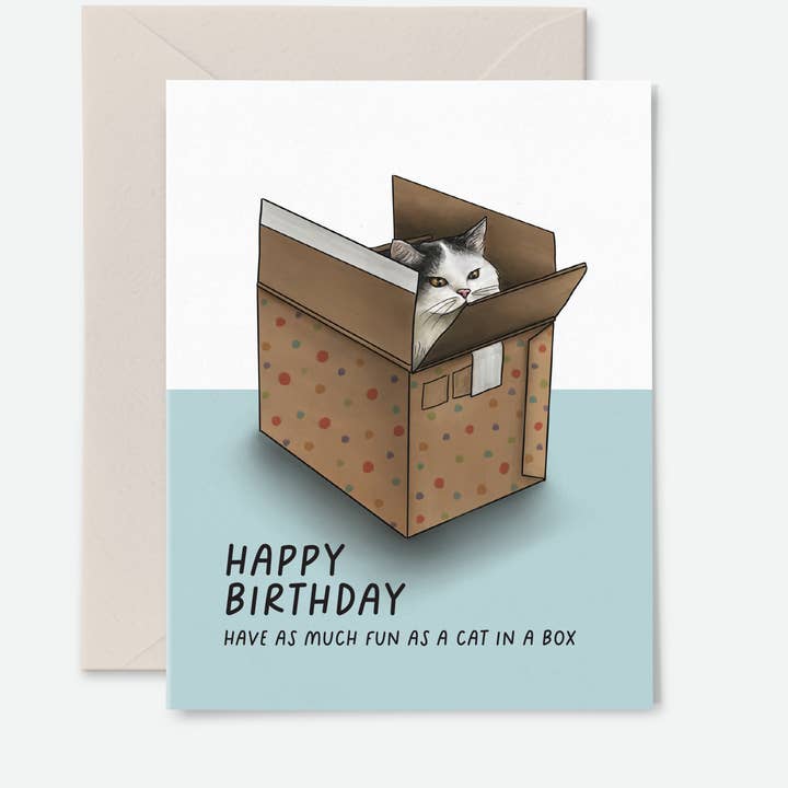 Carte d'anniversaire Cat in a Box | Carte de vœux amusante pour la vente par Artful Pixels