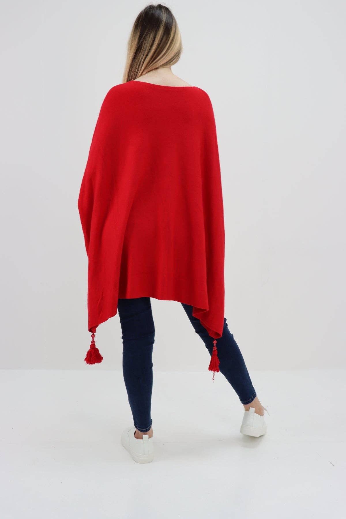 Miss Bold - Wholesale Poncho - Women's - Italian Plain Batwing Sleeves Tassels Tunic Poncho37