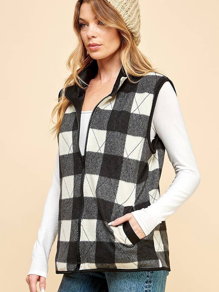 Shopin LA - Wholesale Jacket - Women's - SPT5193 - WOMEN REVERSIBLE PLAID ZIP UP POCKET VEST