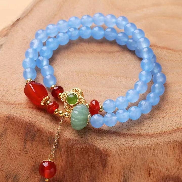 Natuurlijke aquamarijn armband met twee ringen en onyx-hanger voor wholesale door Exsito