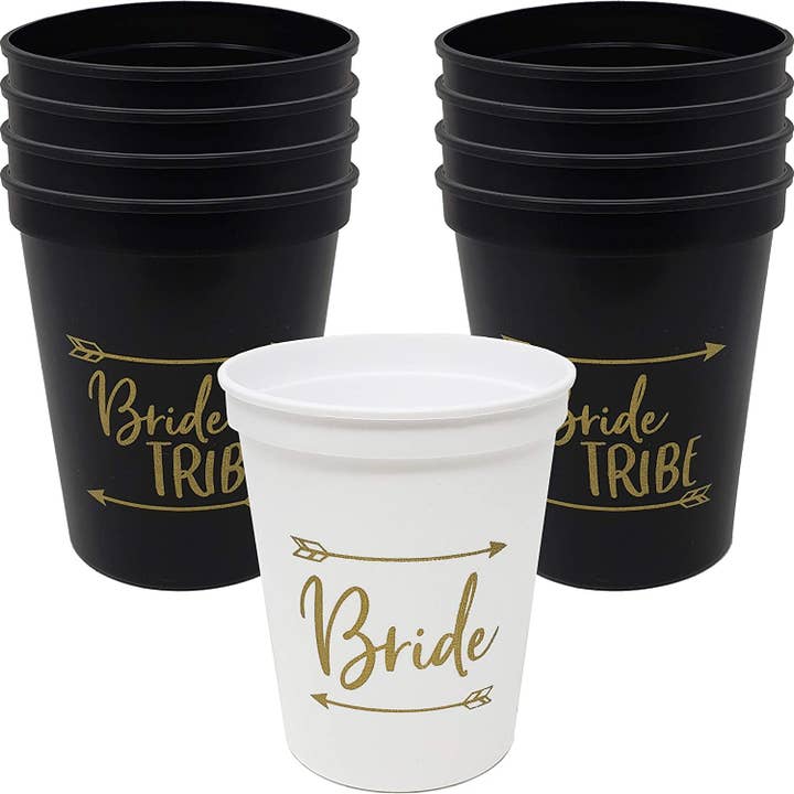 Funky Junque - Wholesale Disposable Cup - 16 oz Stadium Cups - 1 Bride & 8 Bride tribe