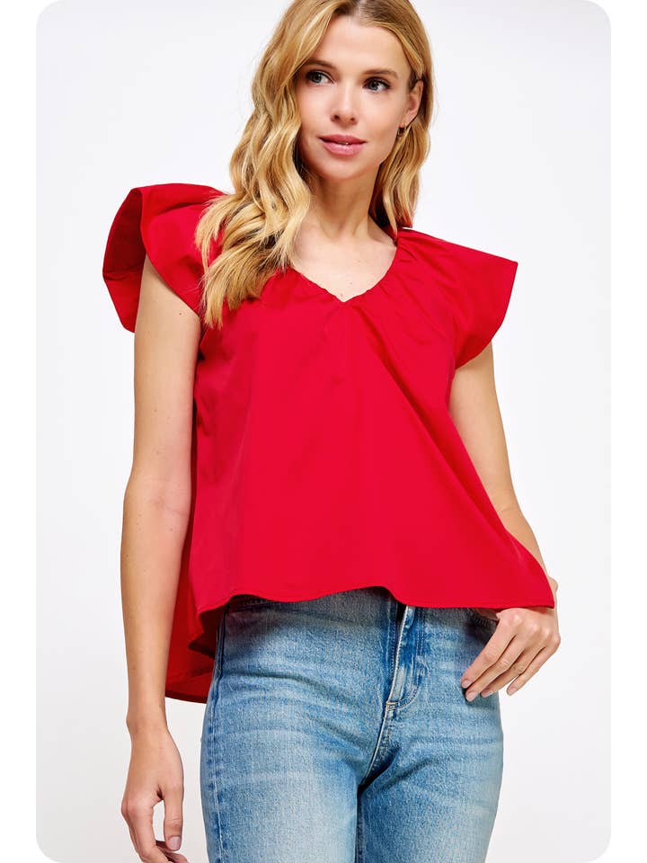 Strut & Bolt – Blusa - Mulher por atacado – Top em Popelin com Decote em V e Mangas Puff