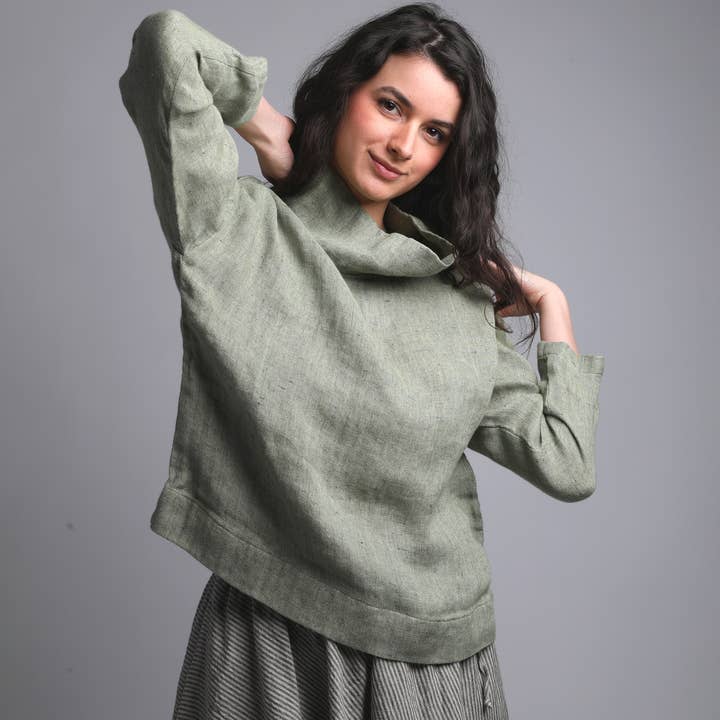 ASTOR Hög Hals Dubbel Lager Linne Topp för wholesale av Knotium