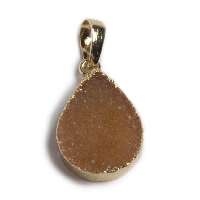 20x15x6mm Goudbladige bruine agaat Drusy Pear hanger en beugel 1 stuk voor wholesale door The Bead Traders