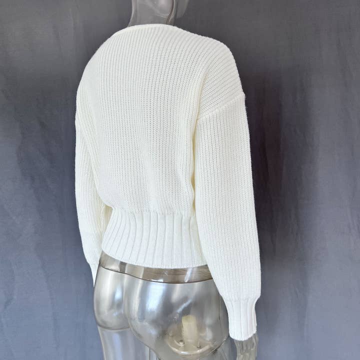 Rosa Clothing - Vente Cardigan – femme - Cardigan en tricot uni avec nœud papillon sur le devant3