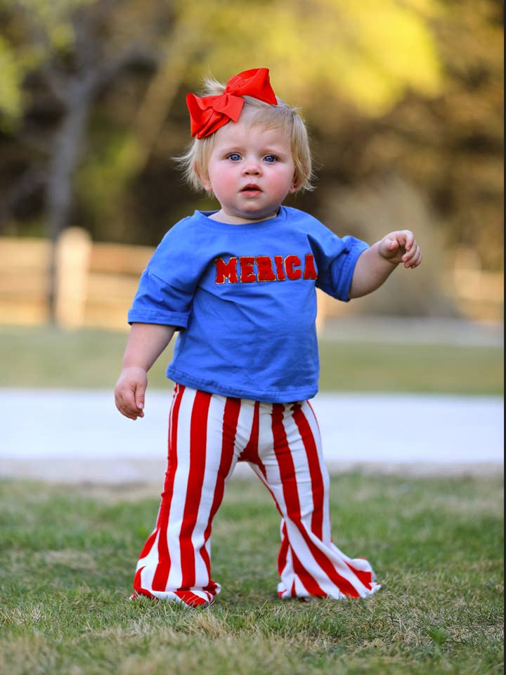 Rylee Faith Designs - Wholesale Top & Pant Set - Kids - “MERICA”Top Girls Striped Bell Bottoms