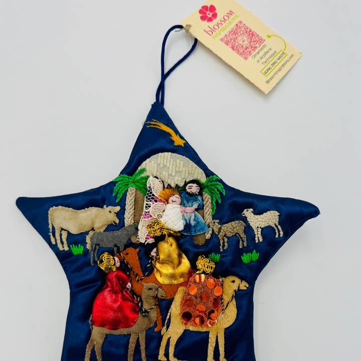 Adorno Estrella Belén - Técnica Arpillera para venta al por mayor de Blossom Inspirations
