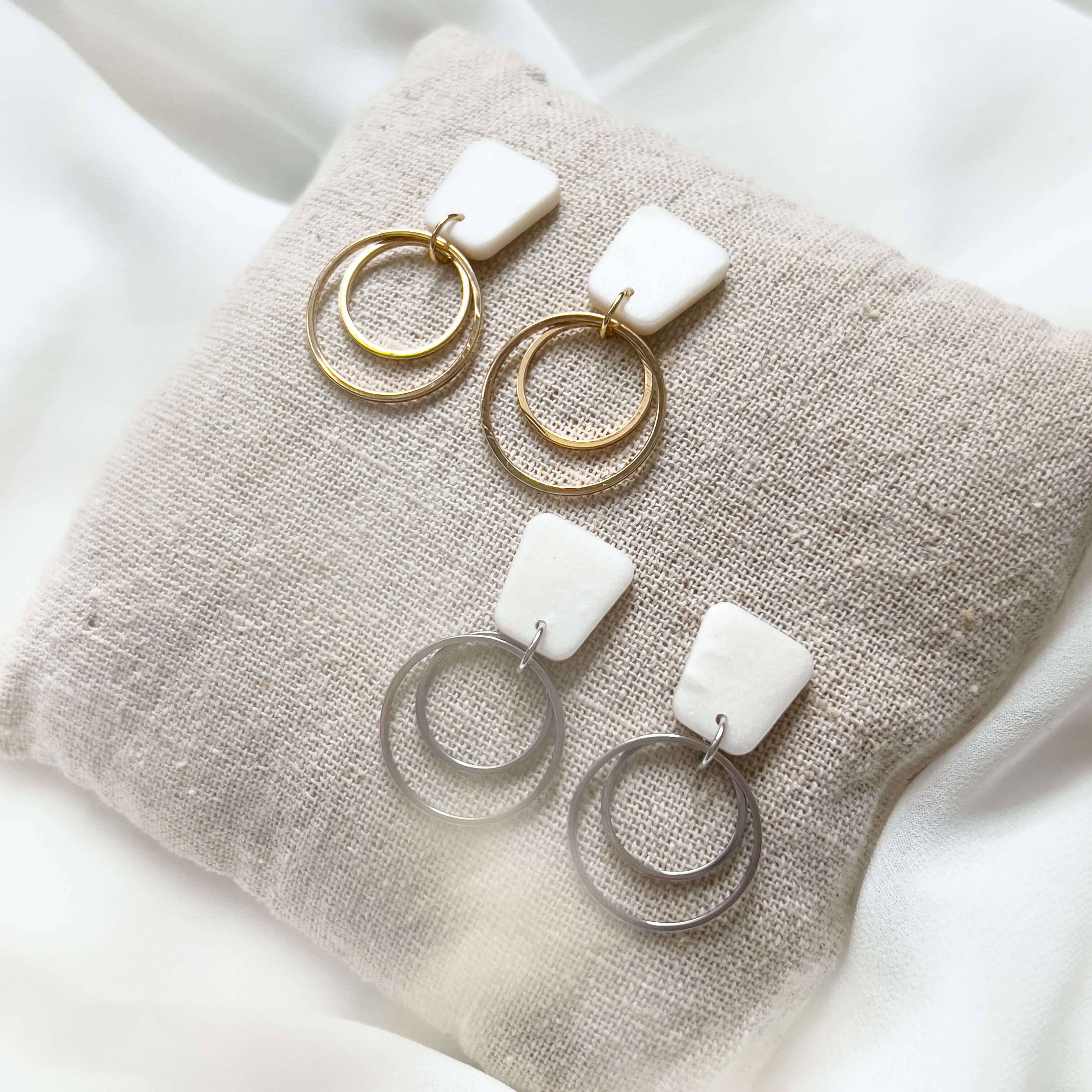 KLAEI DESIGN STUDIO - Wholesale Dangle Earrings - Bridal Col ✦ Mother-of-pearl three-piece bridal earrings | gold & silver