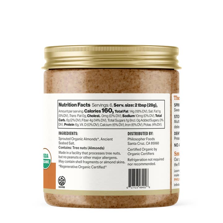 Philosopher Foods - Wholesale Nut Butter - Naked Crunchy Sprouted Almond Butter 6oz2