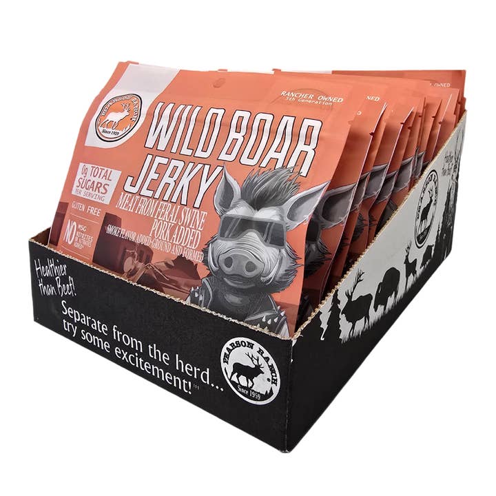 Pearson Ranch Elk & Bison Jerky - Wholesale Jerky - 12 Count Display - Wild Boar Jerky1
